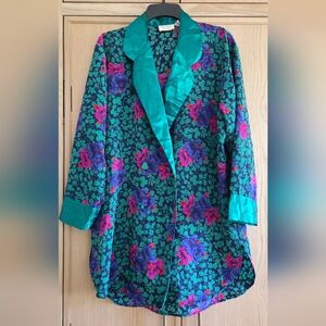 Victoria's Secret Gold Label Lush Green Floral Robe Double Breasted Vintage 80's